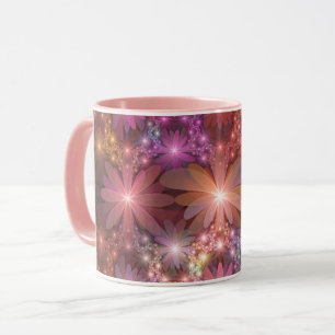Taza Cama De Flores Colorido Brillante Arte Fractal Abs