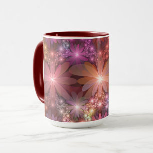 Taza Cama De Flores Colorido Brillante Arte Fractal Abs