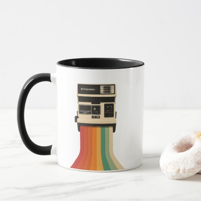 Taza Cámara Retro con Impresión de Arcoíris (Con donut)