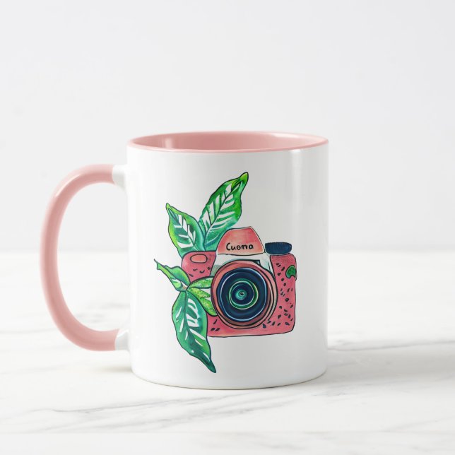 Taza Cámara rosa vintage Sonríe (Izquierda)