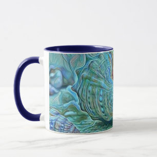 Taza Camaradas verdes azules en la pintura de la playa