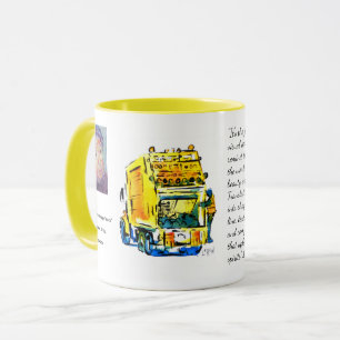 Taza Camión de basura amarillo / Artista Larry Lerew