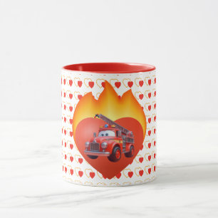 Taza Camión de bomberos lindo día de San Valentín