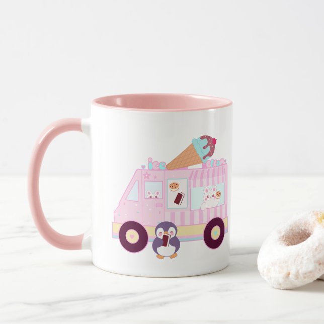 Taza Camión De Helado De Conejo Azul Y Rosa Cute Conejo (Con donut)
