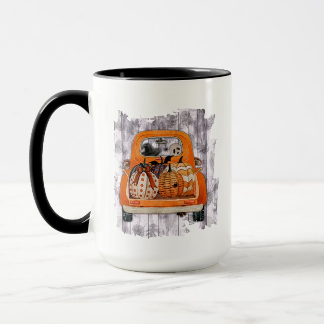 Taza Camión de recolección de naranja de Halloween con  (Izquierda)