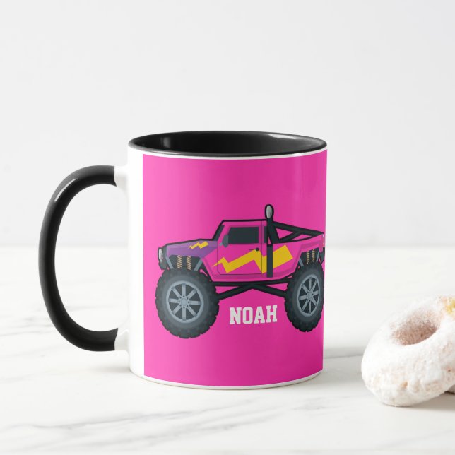 Taza Camión Monstruo de Carreras, para niños y chicas (Con donut)