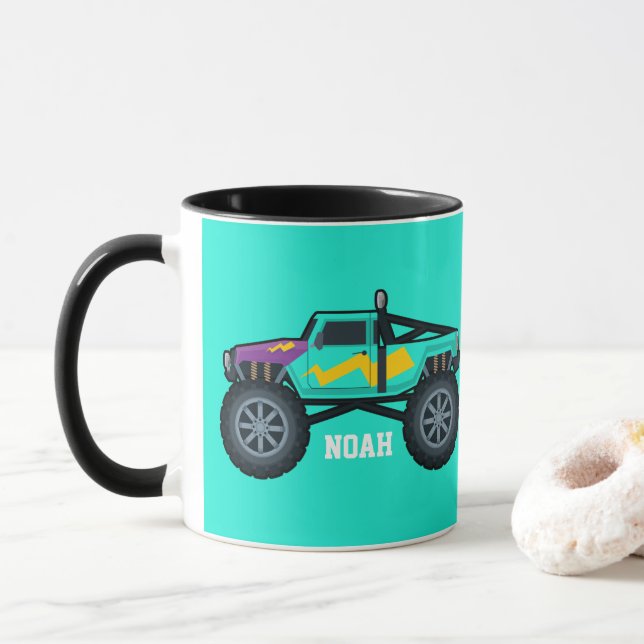 Taza Camión Monstruo de Carreras, para niños y chicas (Con donut)