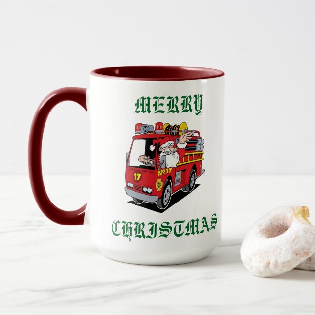 Taza Camión navideño de bomberos (Con donut)
