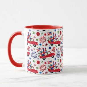 Taza Camión patriótico y patrón de fuegos artificiales