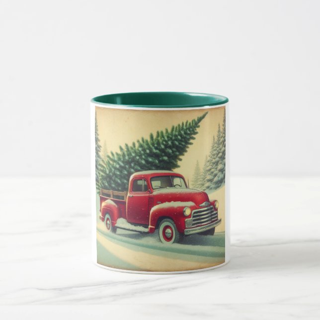 Taza Camión rojo vintage con árbol de Navidad (Centro)
