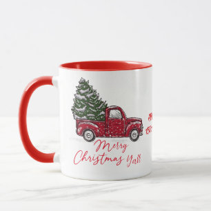 Taza Camión Rojo Vintage recoge Feliz Navidad