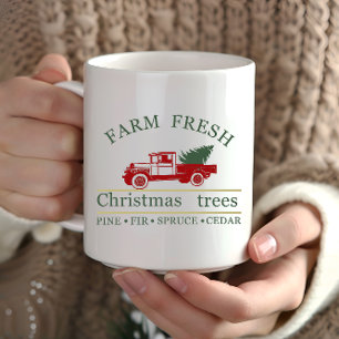 Taza Camioneta Roja Clásica Vintage Granja Fresca Árbol