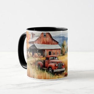 Taza Camioneta vieja y granero rojo en otoño