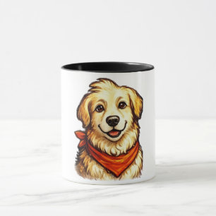 Taza Camiseta de perro dorado feliz dibujada a mano
