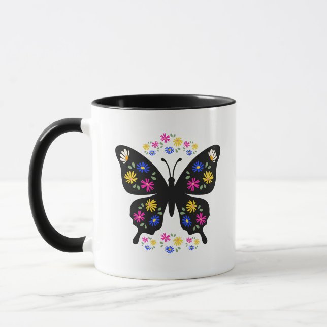 Taza Camiseta mariposa con flores multicolor (Izquierda)