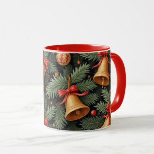 Taza Campanas de fiesta, patrón decorativo, ribete rojo