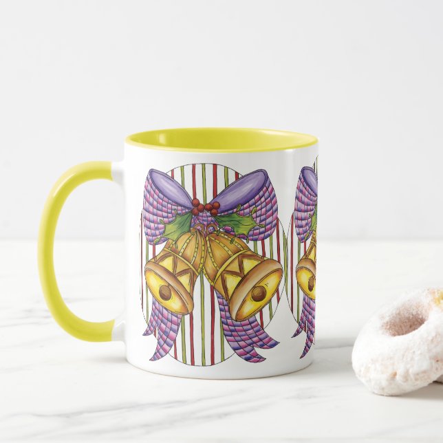 Taza Campanas de Navidad adorables con cinta y lazo (Con donut)