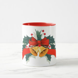 Taza Campanas de Navidad con hojas de acebo