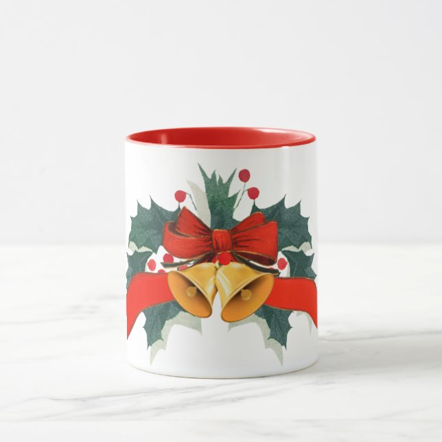 Taza Campanas de Navidad con hojas de acebo (Centro)
