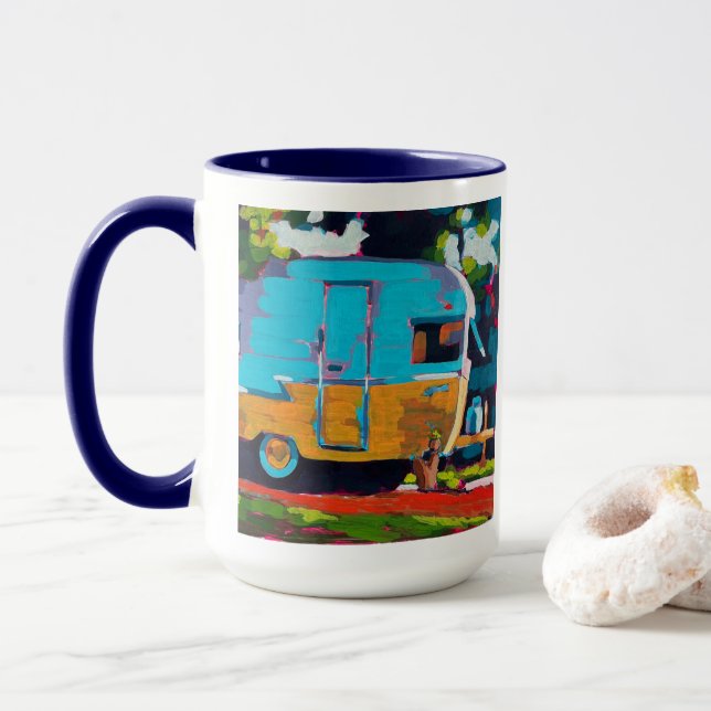 Taza Camper Painting - Gift for Camping Lovers (Con donut)