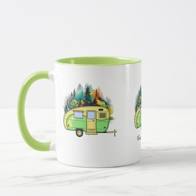 Taza Camping, caravana, bosque, lugar feliz (Izquierda)