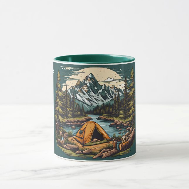 Taza Camping In the Mountains Añadir nombre y regalo de (Centro)
