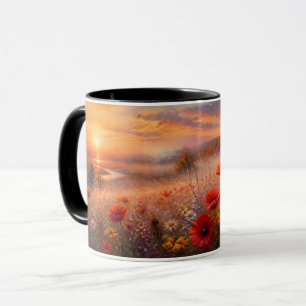 Taza Campo de amapolas al atardecer pintura impresionis