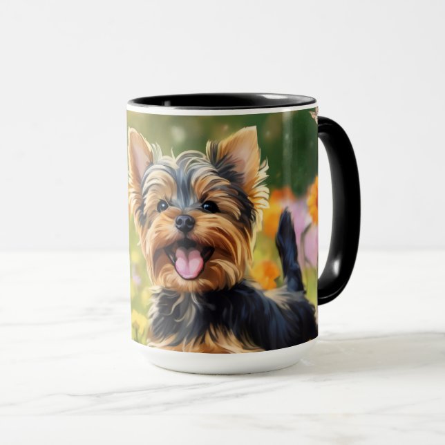Taza Campo de flores de Yorkshire Terrier Puppy (Anverso derecho)