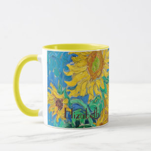 Taza Campo de Girasoles Rojo Naranja Amarillo Azul Van 
