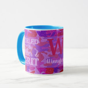 Taza Camuflaje de purpurina rosa brillante y púrpura co