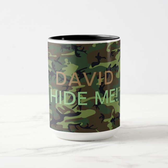 Taza Camuflaje verde militar tu nombre Escondóname cita (Centro)