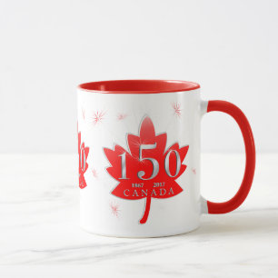 Taza Canadá 150 fuegos artificiales rojos de la hoja d