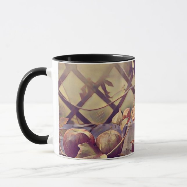 Taza Canasta de otoño de manzanas fruta acuarela vintag (Izquierda)