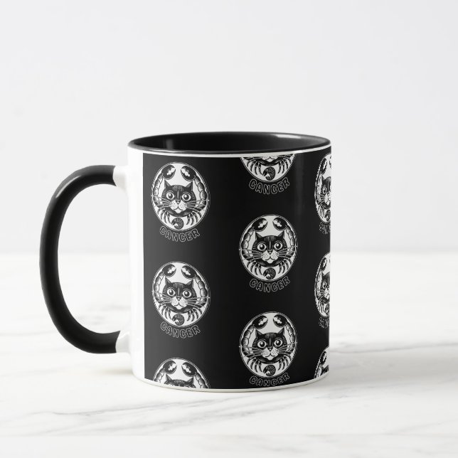 Taza Cáncer de gato Zodiac Black Mug, Astrología, Gatos (Izquierda)