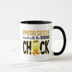 Taza Cáncer del apéndice ensuciado con el polluelo
