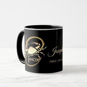 Taza Cáncer ♋ Rótulo Zodiaco / Negro y Oro