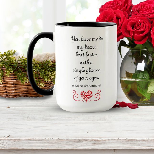 Taza Canción romántica 💌 biblia contra canción de Solo (Heart Beat Faster | Romantic Bible Verse Quote Mug)