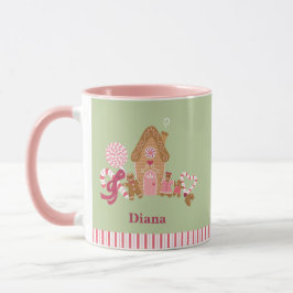 Taza Candén rosa de menta suave cane Gingerbread House