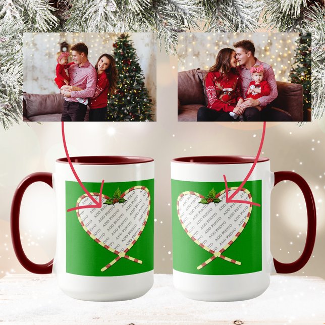 Taza Candy Cane Heart Your Photo (Candy Cane Heart Your Photo Mug)
