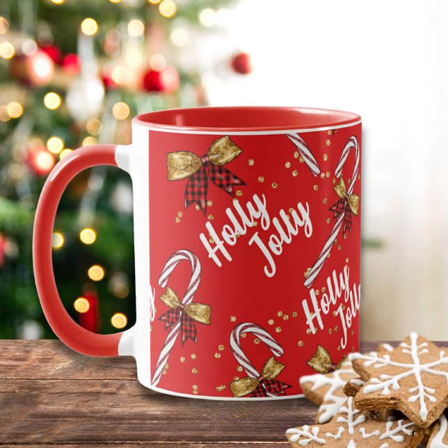 Taza Candy Cane Holly Jolly Navidades festivos modernos (Subido por el creador)