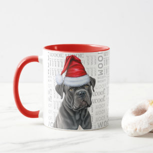 Taza Cane Corso Dog Santa sobre fondo de madera