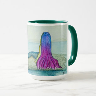 Taza Caneca ilustração sereia pintada à mão