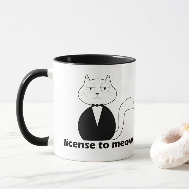 Taza Caneca Mug - Cat. License to Meow (Con donut)
