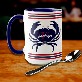 Taza Cangrejo blanco azul marino monocítico