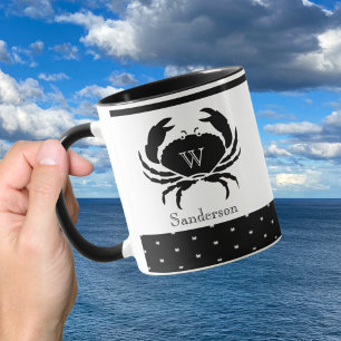 Taza Cangrejo náutico monogramado negro y blanco