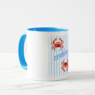 Taza Cangrejos Agridulces Rojo Acuarela Rayas Azul Past