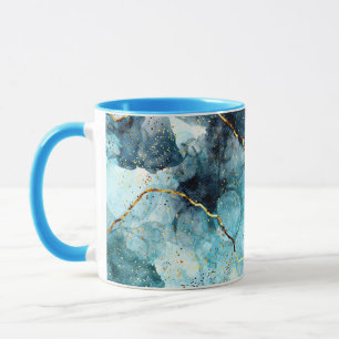 Taza Canica brillante azul y dorada
