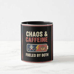 Taza Caos y Cafeína Divertido Retro Crianza Mamá Papá C