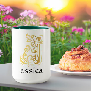 Taza Capital medieval decorativa botánica J