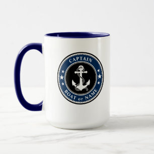 Taza Capitán Ancla Náutico Barco o Nombre grande 2 la